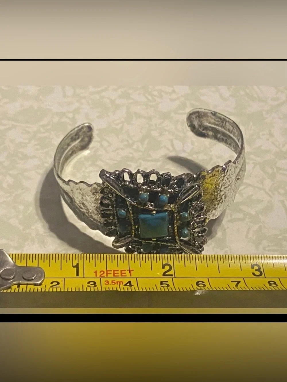 Silver Tone Faux Turquoise Cuff Bracelet #6390